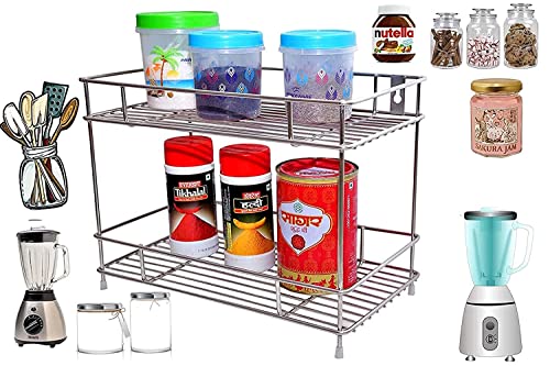 Zepdos Stainless Steel 2-Tier Kitchen Rack, Spice Rack for Kitchen, Shelf Rack Kitchen Pantry Storage Organizer, Kitchen Racks and Shelves Rack- 20D x 20W x 20H Centimeters