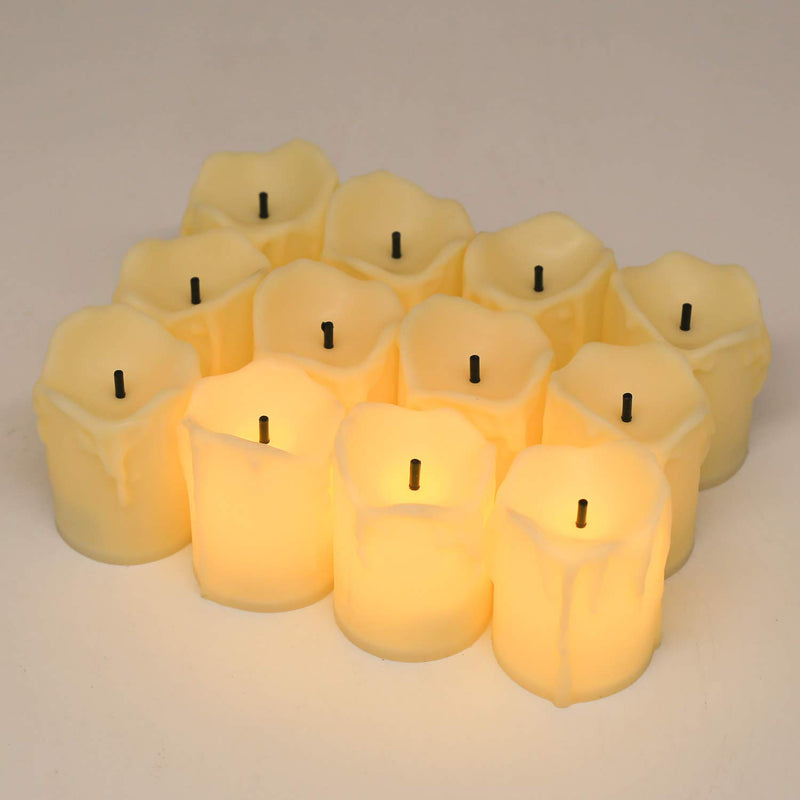 YASENN Flameless Candles,Battery Operated Tea Light Candle,LED Flameless Candle Drips on Side,Votive Candle Fake Candles for Christmas Halloween Pumpkin Decorations(1.5"x2" 12pack)