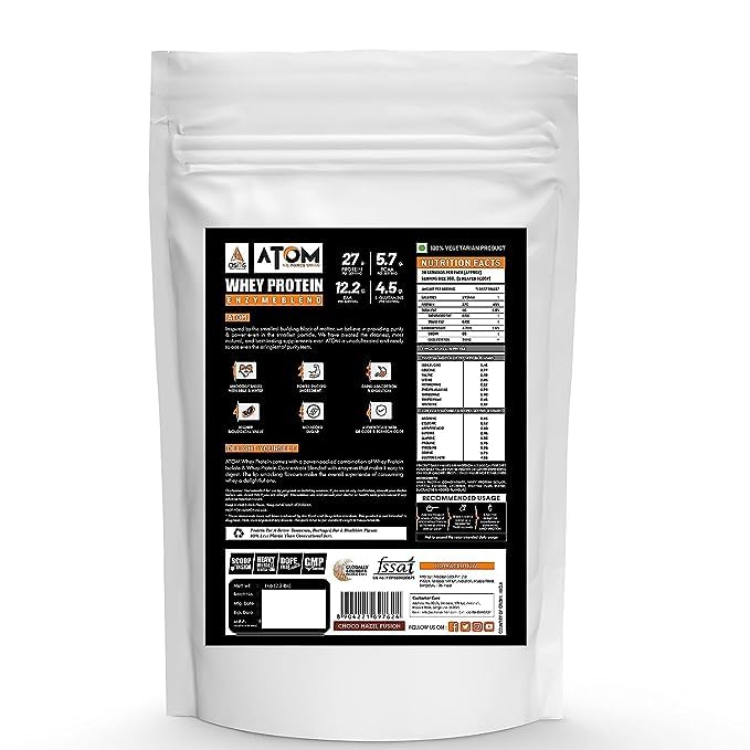 AS-IT-IS ATOM Whey Protein 1kg | 27g protein | Choco Hazel Fusion | Isolate & Concentrate | USA Labdoor Certified | With Digestive Enzymes for better absorption