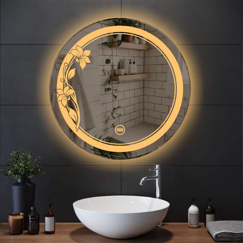 Spark Glass Round LED Sensor Mirror. (LedColour: White, Warm White, & Mix Light) - (Size:18x18 Inch)