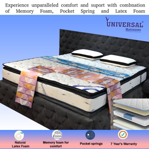 Universal Mattresses Magnet,Latex Foam, Pocket Spring and Memory Foam Mattress Covered with high GSM Knitting Quilted Fabric, Crafted with Pillowtop and Eurotop Design (84X75X10)