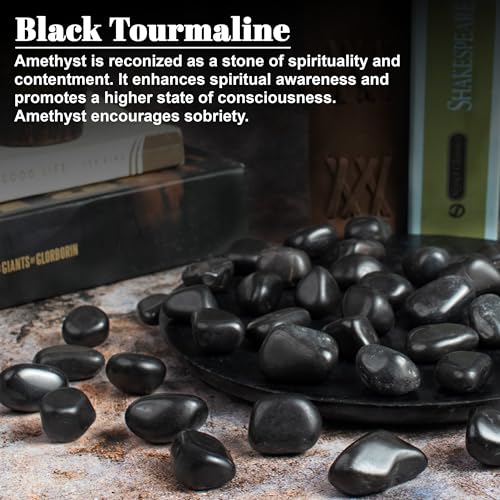 ZAICUS 1/2 lb Black Tourmaline Tumbled Stones | Polished Crystals Healing | Natural Stones | Feng Shui | Chakra Balancing | Good Luck | Reiki Gift | Home Decor