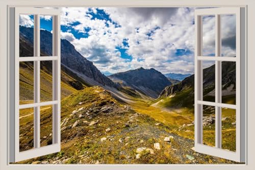 JVERF - JZZA29649 Switzerland Mountains Alps Clouds| Self-Adhesive Open Window Wall Sticker