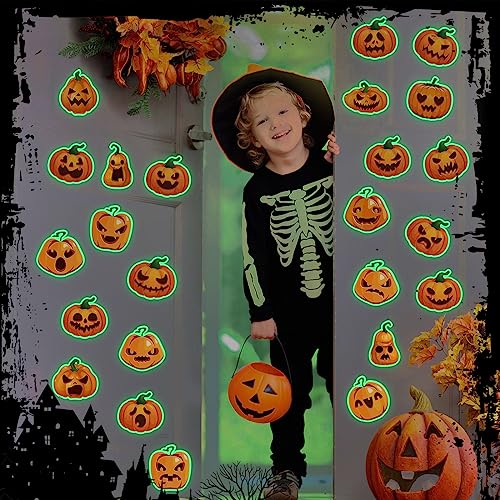 Chapou 24 Pcs Reflective Halloween Glow Car Magnets Halloween Glow Pumpkin Car Magnet Decal Set Waterproof Automotive Fall Pumpkin Magnet Party Supplies for Halloween Party