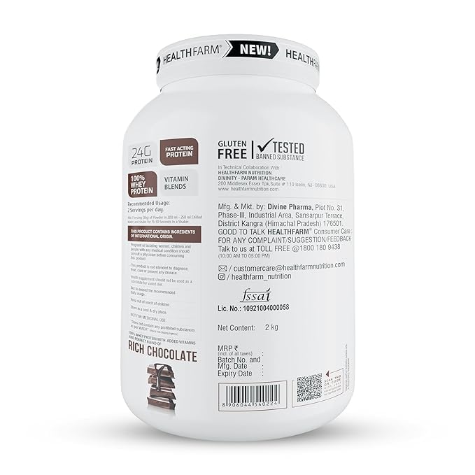 Whey Protein Plus with Added Vitamins (Rich Chocolate, 2kg - 4.4lb) | 24gm Protein Per Serving, Build Lean & Big Muscle