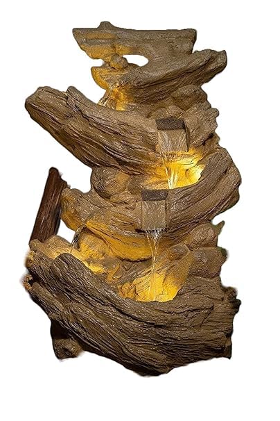 Shawshank Water Fountain Resting Wood Stonefalls Fiber Water Fountain for Living Room Home Decor Garden Patio Yard Art Decoration Gift Gifting with Lights Water Pump