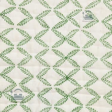 AARMOZY Cotton Jaipuri Razai Double Bed Hand Block Floral Buta Bail Print Quilt Blanket - Green/Pink (Double Bed C) (90X108inches)