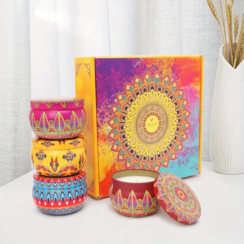 AuraDecor Moroccan Tin Candle Gift Set, 4 Premium Fragrances, Scented Soy Wax Candles (Moroccan Tin Candle, Set of 8)