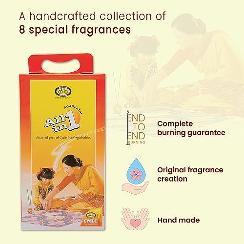 Cycle Pure All in One Assorted Incense Sticks || 8 Assorted Agarbathi Packets || in a Pack of 2 boxes (191 Nos per pack) / Floral, Woody, Masala, Fruity, Natural Fragrance