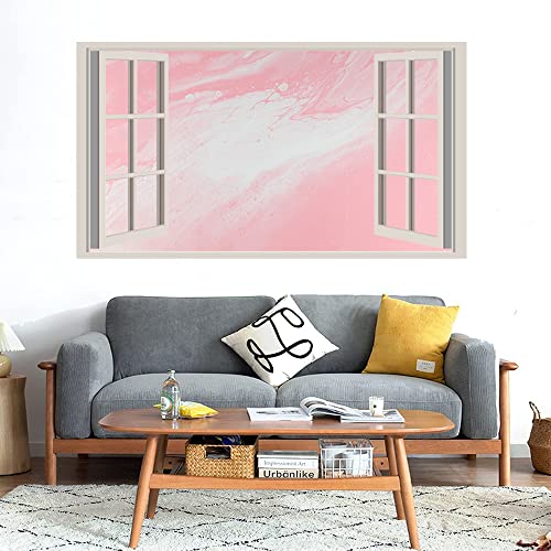 GADGETS WRAP Printed Wall Decal Sticker Fake Window Style Decal (90cm x 50cm) - Pink White Color Mix