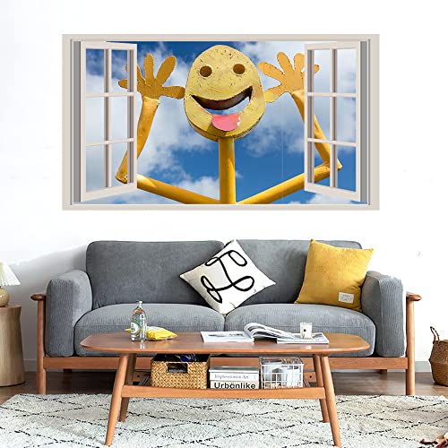 GADGETS WRAP Printed Wall Decal Sticker Fake Window Style Decal (90cm x 50cm) - Smiley Tongue Out