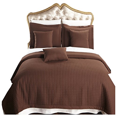 sheetsnthings Luxury Checkered Quilted Wrinkle Free Microfiber Multi-Piece Coverlets Set (Chocolate, Twin/Twin XL)