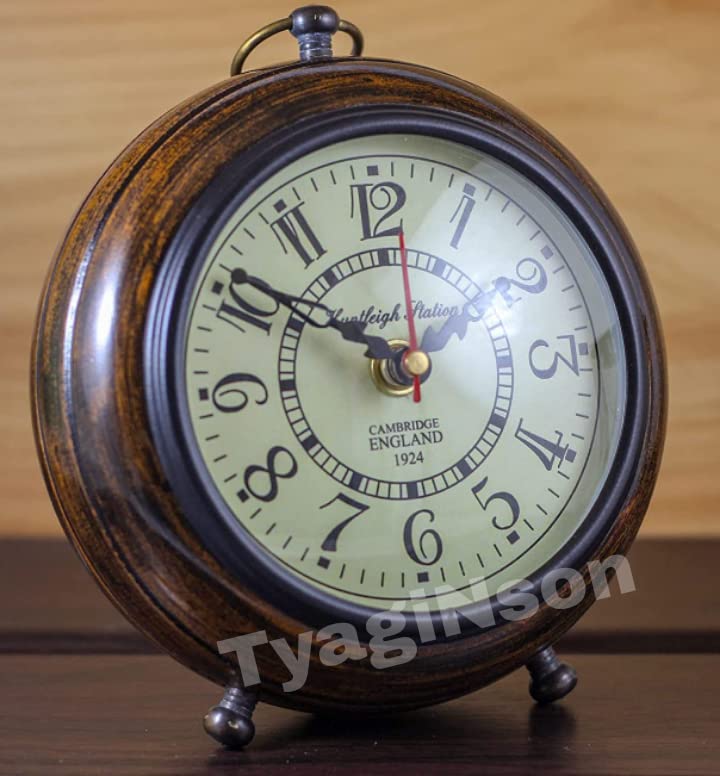 Tyagi Table Clock Antique Style Office Home Decor Handicrafts Items Wedding Gift Bedroom Living Room Table Clock Antique Style (Antique,Wood, Brown) - Analog, 5 Cm, 3.81 Cm