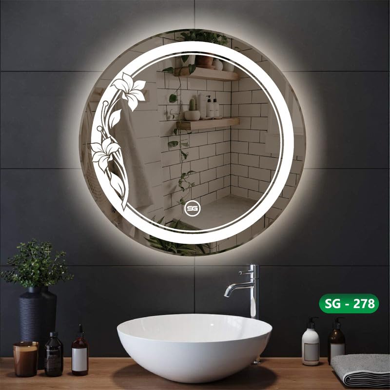 Spark Glass Round LED Sensor Mirror. (LedColour: White, Warm White, & Mix Light) - (Size:18x18 Inch)