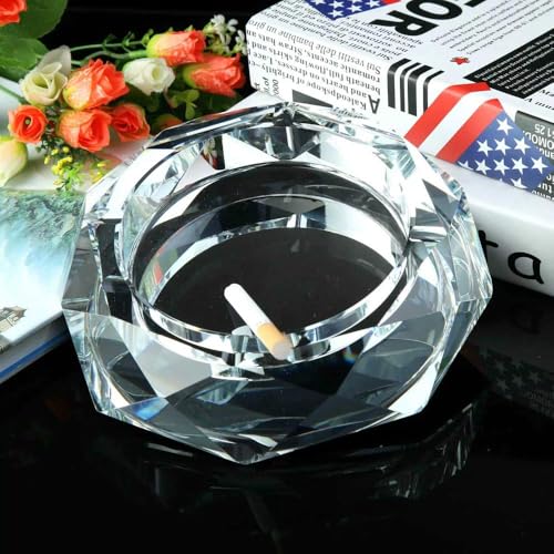 MOON WORLD K9 Crystal Ashtray, Elegant Ashtray for Table, Highly Transparent Ashtray for Outdoor, Good Housewarming Gift with Retail Package