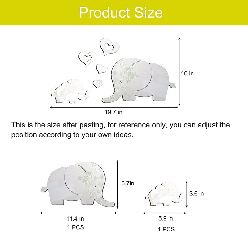 Asmi Collections Beautiful Cute Baby Elephants Acrylic Mirror Wall Stickers (Golden)