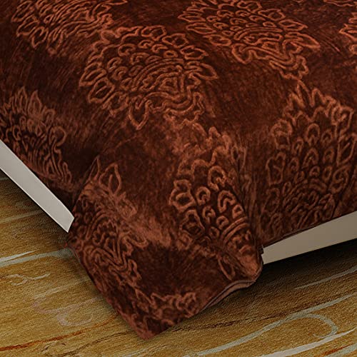 MITUL Fashion Floral Self Warm Soft Luxurious 500 TC Mink Double Bed Blanket for Winter (Brown,90x90 Inch)