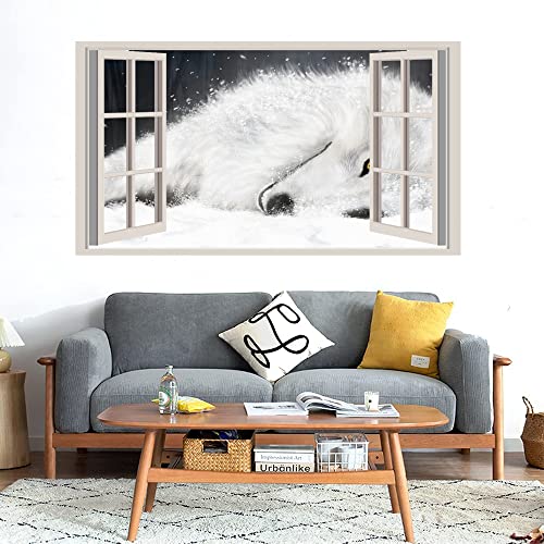 GADGETS WRAP Printed Wall Decal Sticker Fake Window Style Decal (90cm x 50cm) - Snow Fox