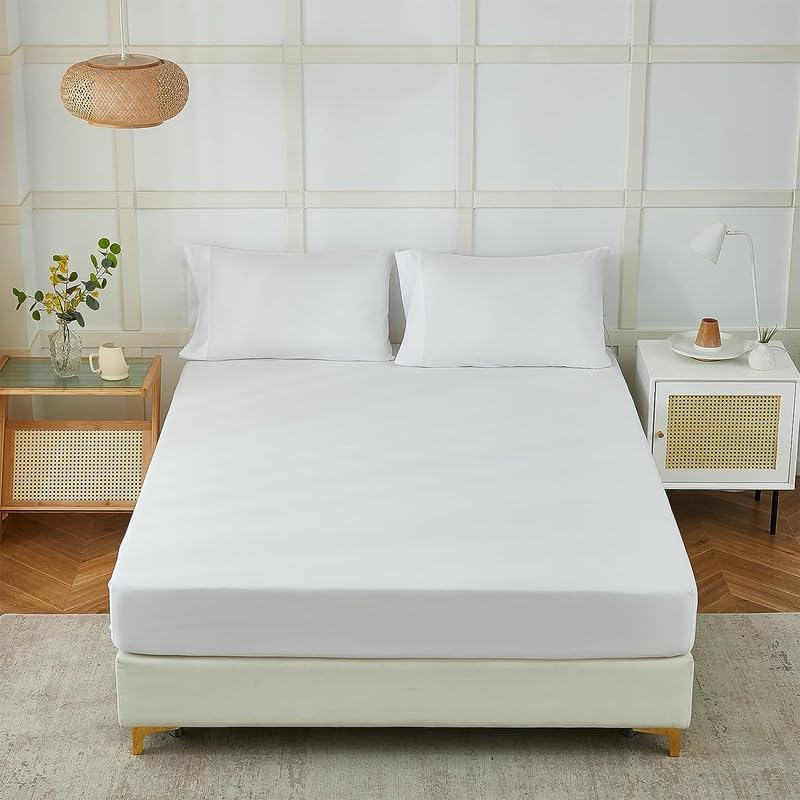 LACOZA''Combo (Set of 2) Bedsheet Microfiber Wrinkle Free Solid Plain Double Bedsheet (White)