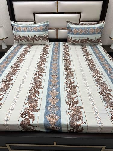 Pure Decor Amulya Collection Microfiber Queen Size Bedsheet for Double Bed (90"X100") with 2 Pillow Covers PD 4146 - Ethnic, Blue