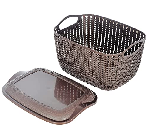 Kuber Industries Multiuses Large & Small M 30-25 Plastic Basket/Organizer With Lid- Set of 2 (Brown)