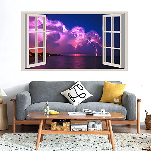 GADGETS WRAP Printed Wall Decal Sticker Fake Window Style Decal (90cm x 50cm) - Purple Thunder