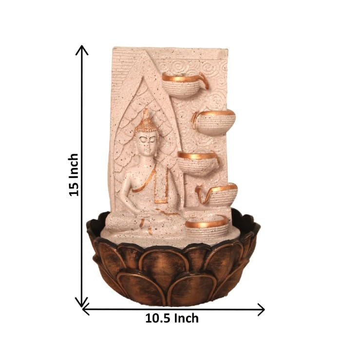 Art N Hub Meditating Buddha Tabletop Waterfall Fountain Decorative Gift Items for Home and Office Decoration | Home Inauguration Gift Items (27 x 27 x 37 CM | Dotted Pink Copper)