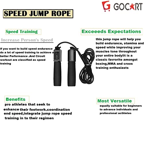 GOCART WITH G LOGO Jump Ropes Sports Fitness Exercise Cotton Sponge Count Rope Skipping Wire Fitness Outdoor Sporting Skip Rope(black)