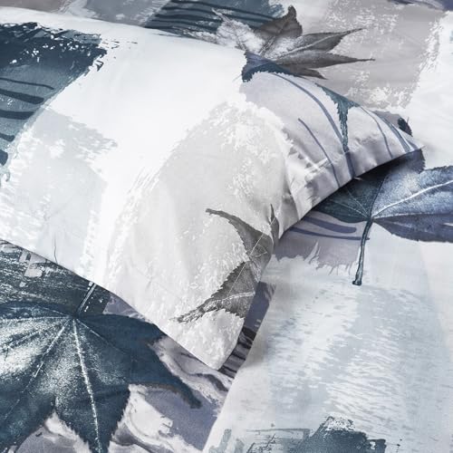 Story@Home 240 TC All Season Boho Collection Double Bedsheet Set with King Size Pillow Covers in Microfiber, Glaze Cotton, and Satin Printed Floral Pattern - 225CM X 250CM- White & Grey.