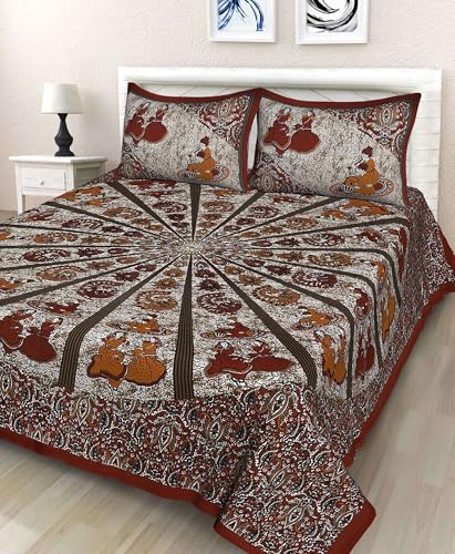 140Tc Pure Cotton Double BedSheet with Two Pillow Covers | 90 X 100 Inches |EXL-225|(Orange)