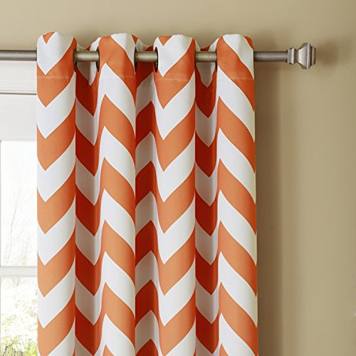 Dekor World Cotton Orange Chevron Printed Eyelet Curtain Set (Pack of 2)-110x215cm (4x7Feet) Door Curtain