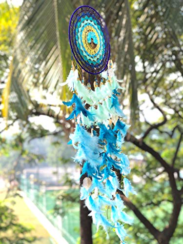 Rooh Dream Catcher ~ Large Blue Healing Tree Wall Hanging ~ Handmade Hangings for Positivity (Can be Used as Home Decor, Gift, Wall Hangings, Meditation Room, Yoga Temple, Wind Chime & Car Hanging)