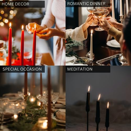 Dolloz Long Black Taper Candles | Elegant Long Candles for Your Home Decor | Each Candle is 10 inches Long, Smokeless & Dripless (Pack of 12)