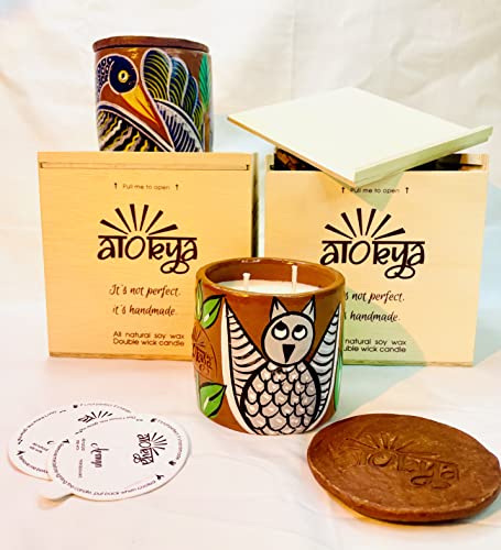 Alokya - Pack of 2 - Double Wick Scented Candle in Terracotta Jar with Pattachitra Folk Art (Aranya/Aranya)