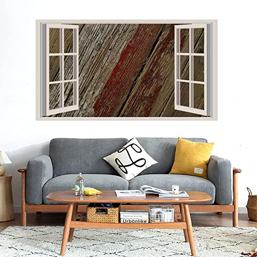 GADGETS WRAP Printed Wall Decal Sticker Fake Window Style Decal (90cm x 50cm) - Wood Planks