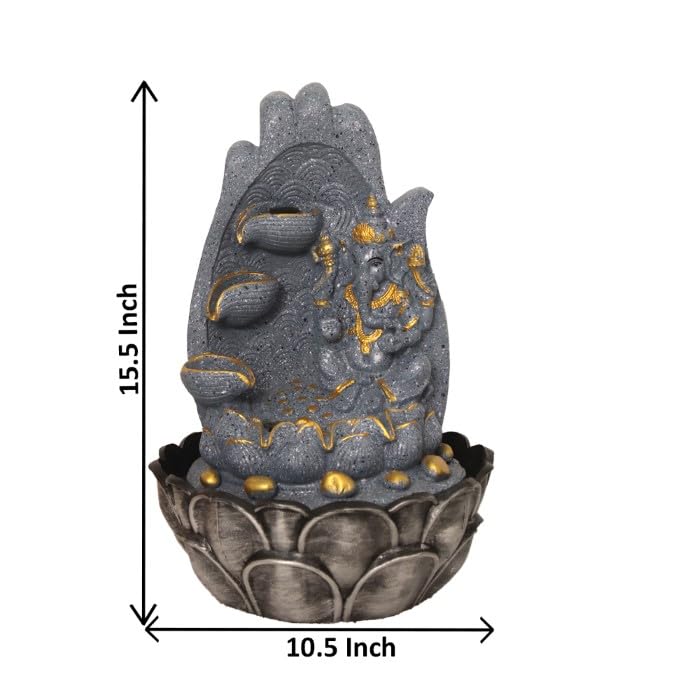 Art N Hub Lord Ganesha Home Decorative Water Fountain Best Home and Office Inauguration Gift Items | Built (27 x 27 x 39 CM | Dotted Grey Golden)