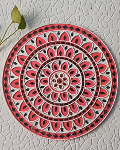 Unique Wants Lippan Art Wall Hanging with Mirror Work, Pink - White