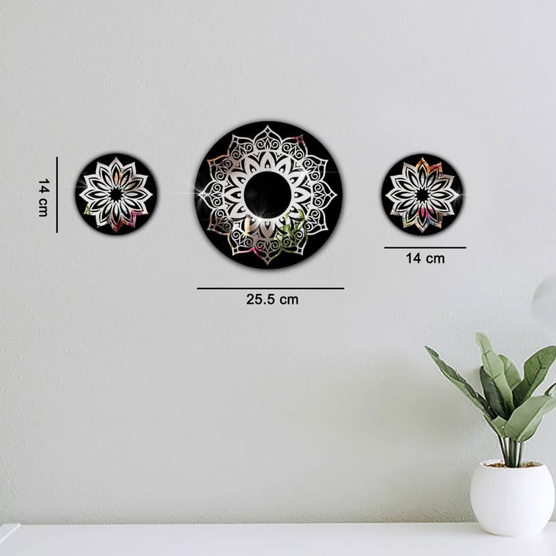 VAH- Kya Bat Hai !! Silver 3D Mandala Design Wooden Acrylic Mirror Wall Sticker for Home Decoration