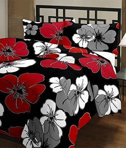 WONDERLOOK Double Bed Comforter Dohar Blanket Blue White Flowers, Fabric - Poly Cotton in Multi Color (Double, Bed) (Black & Red)