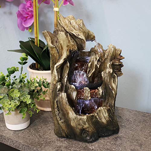 Sunnydaze Cascading Caves Waterfall Tabletop Fountain with LED Lights, 14 Inch Tall