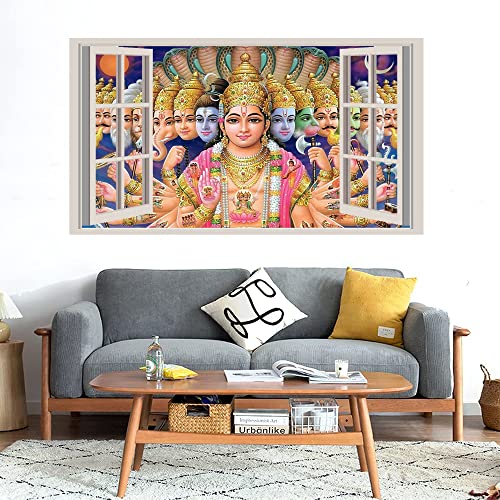 GADGETS WRAP Printed Wall Decal Sticker Fake Window Style Decal (90cm x 50cm) - Lord Vishnu and The 10 Avatars