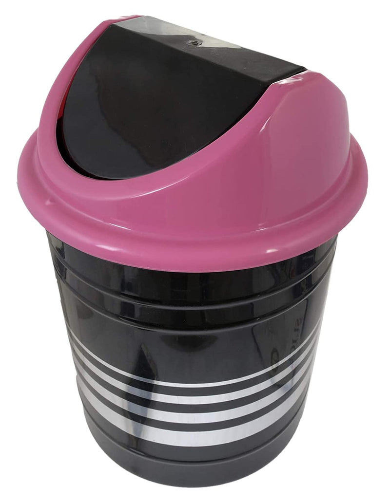 Kuber Industries Plastic Dustbin For Home & Kitchen With Swing Lid|Trashbin, Wastebin For Kitchen, Bathroom, Office Use, 10 Liter (Black & Pink)