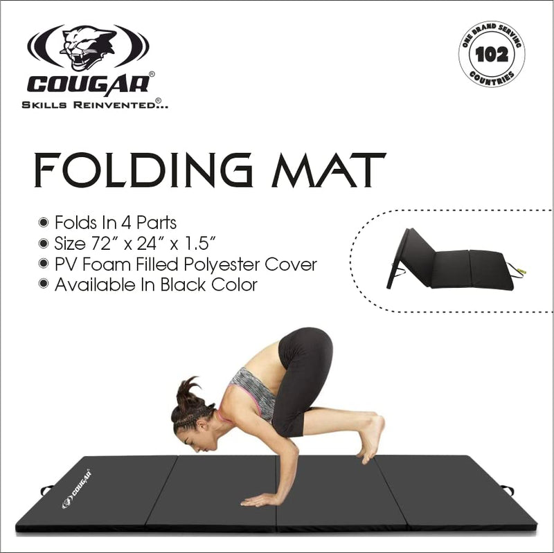 COUGAR Gymnastics Folding Mat ||Folds in 4 Parts PVC Foam Filled polyster cover|| Foldable Movable portable Cot Mattress, Bed Mattress for Travel, Picnic, Yoga Mat (72*24*1.5 inch Single Bed) || folding yoga mat for travelling