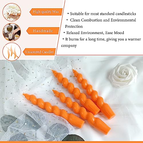 Christmas Taper Candles Orange Spiral Candlesticks- 4 PCS Twisted Candle Unscented for Halloween Wedding Home Decor, Relaxation & All Occasions