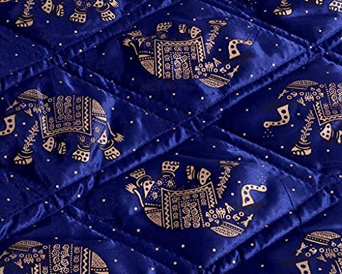 fashhub Silk Double Bed Jaipuri Razai Quilt Light Weight - Abstract, Blue- All Seasons Comfort Quilt(Blue Hathi Print)