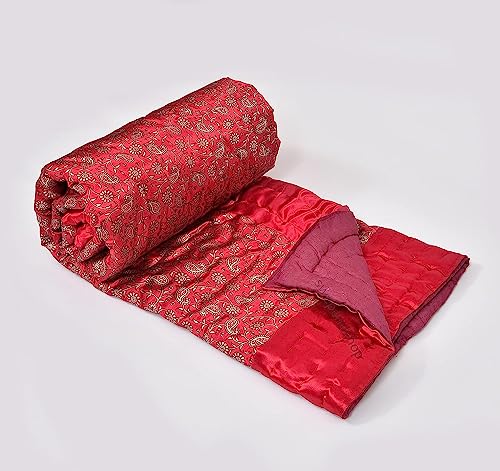 SIBLEY 220 TC Satin Cotton Single Bed Razai/Quilt Hand Stiched Jaipuri Silk rajai - RED (85X55 INCH)