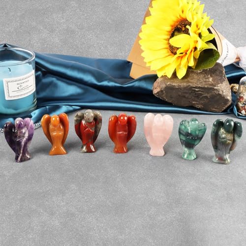 Artistone 2.0" Angel Stones, Africa Blood Stone Angel Healing Crystal Hand-Carved Gemstone Crystal Figurine Statue Guardian Pocket Angel with Gift Box