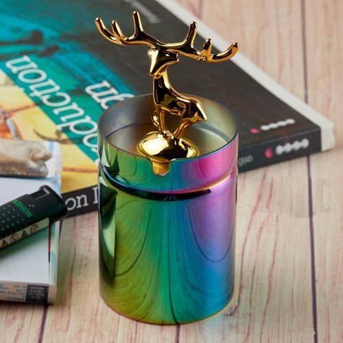 Pakhi Decor Stainless Steel Ash Tray with Lid for Cigarettes, X-Large, Set of 1 (11490)