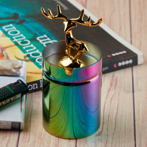 Ashtray,Moose Ashtray, Stainless Steel Home Ash Tray Set with Lid for Cigarettes, Cool Ashtray for Outside and Indoor Use, X-Large, Set of 1 (11490)