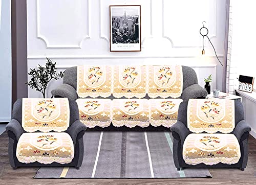 Kuber Industries Cotton Flower Print 5 Seater Slip Sofa Cover Set|Premium Cotton & Flower Print|Pack of 6 (Cream)